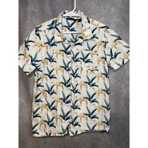 Janie and Jack Button Down Shirt Boy's 8 Camel Green Tropical Hawaiian NWOT